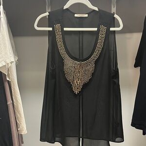 Black Sheer Top with Gold Embellishments